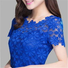 Load image into Gallery viewer, New Summer Women Short Sleeve Shirts Lace Tee Tops Women Clothing Women Lace Blouse Sexy Floral Sheer Blouses