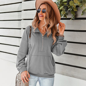 New Sweatshirt 2021 Autumn And Winter Warm And Comfortable Top With Elegant Loose Pure Color Zipper Stand Collar Hoodies Women