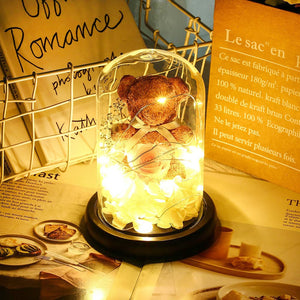 New Teddy Bear Rose Flowers In Glass Dome Christmas Festival DIY Cheap Home Wedding Decoration Birthday Valentine's Day Gift D30