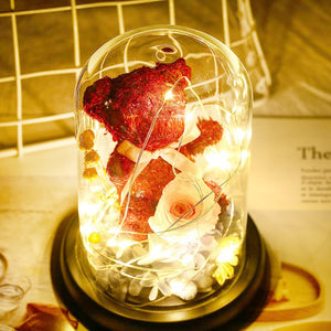 New Teddy Bear Rose Flowers In Glass Dome Christmas Festival DIY Cheap Home Wedding Decoration Birthday Valentine's Day Gift D30