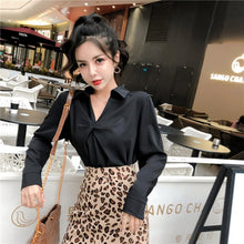 Load image into Gallery viewer, New Temperament Women&#39;s 2 Piece Set Fashion Lapel Long Sleeve Shirt + Slim Bodycon Leopard Print Skirt Suits Office Lady Outfits