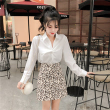 Load image into Gallery viewer, New Temperament Women&#39;s 2 Piece Set Fashion Lapel Long Sleeve Shirt + Slim Bodycon Leopard Print Skirt Suits Office Lady Outfits