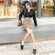 Load image into Gallery viewer, New Temperament Women&#39;s 2 Piece Set Fashion Lapel Long Sleeve Shirt + Slim Bodycon Leopard Print Skirt Suits Office Lady Outfits