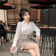 Load image into Gallery viewer, New Temperament Women&#39;s 2 Piece Set Fashion Lapel Long Sleeve Shirt + Slim Bodycon Leopard Print Skirt Suits Office Lady Outfits