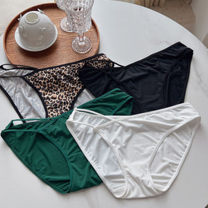 New Traceless Low Waist Sexy Leopard Rib Wrap Hip Ice Silk Pants Women&#39;s Summer Thin Triangle Women Thong Women Panties girls br