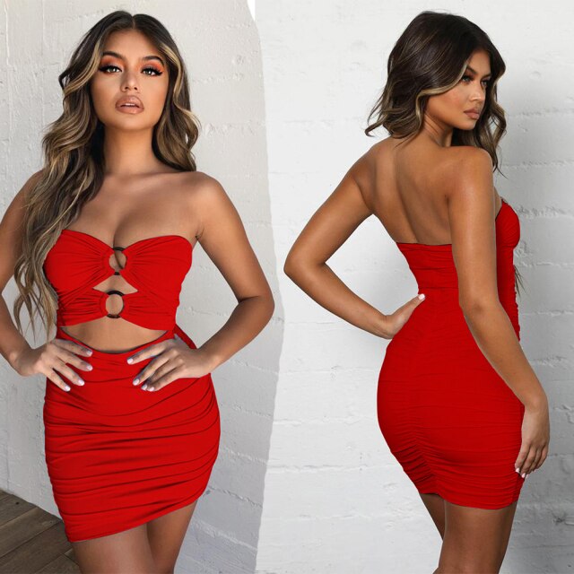 New Tube Sexy Mini Dress Off Shoulder Dresses For Women Bandage Club Wear Sleeveless Skinny Cut Out Ruched Strapless Party Dress