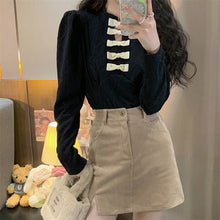 Load image into Gallery viewer, New Vinatge Stand Collar Bow Tops Long Sleeve French Elegant Hook Flower Shirts Women 2022 Simple Cropped Blouses Spring