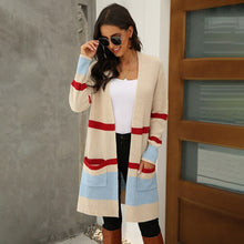 Load image into Gallery viewer, New Women 2020 Autumn And Winter Pocket Knitted Cardigan Striped Stitching Contrast Cardigan Sweater Cardigan Women's
