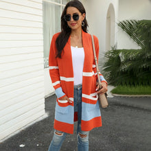 Load image into Gallery viewer, New Women 2020 Autumn And Winter Pocket Knitted Cardigan Striped Stitching Contrast Cardigan Sweater Cardigan Women's