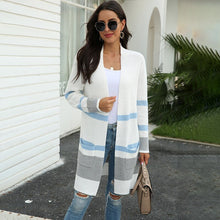 Load image into Gallery viewer, New Women 2020 Autumn And Winter Pocket Knitted Cardigan Striped Stitching Contrast Cardigan Sweater Cardigan Women's