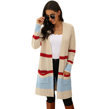 Load image into Gallery viewer, New Women 2020 Autumn And Winter Pocket Knitted Cardigan Striped Stitching Contrast Cardigan Sweater Cardigan Women's