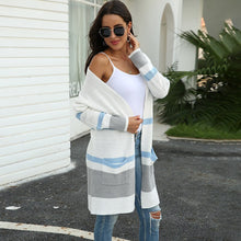 Load image into Gallery viewer, New Women 2020 Autumn And Winter Pocket Knitted Cardigan Striped Stitching Contrast Cardigan Sweater Cardigan Women's