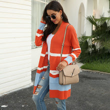 Load image into Gallery viewer, New Women 2020 Autumn And Winter Pocket Knitted Cardigan Striped Stitching Contrast Cardigan Sweater Cardigan Women's