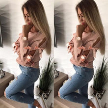 Load image into Gallery viewer, New Women Bow Hollow Out Long Sleeve Warm Sweater Pullover Knitting Bow Loose O-Neck Tops Blouse Knitwear