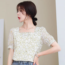 Load image into Gallery viewer, New Women Clothing Printing Chiffon Blouse Female Korean Shirts Ladies Blusas Tops Shirt Square Collar Puff Sleeve Sweet Tops