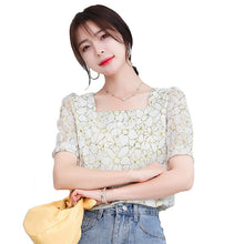 Load image into Gallery viewer, New Women Clothing Printing Chiffon Blouse Female Korean Shirts Ladies Blusas Tops Shirt Square Collar Puff Sleeve Sweet Tops