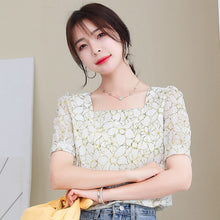 Load image into Gallery viewer, New Women Clothing Printing Chiffon Blouse Female Korean Shirts Ladies Blusas Tops Shirt Square Collar Puff Sleeve Sweet Tops