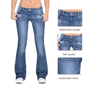 New Women Flare Jeans Slim Denim Trousers Vintage Bell Bottom Jeans High Waist Pants Stretchy Wide Leg Jeans
