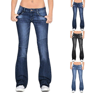 New Women Flare Jeans Slim Denim Trousers Vintage Bell Bottom Jeans High Waist Pants Stretchy Wide Leg Jeans