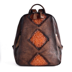 New Women Genuine Leather Backpack High Quality Natural Skin Rucksack Vintage Female Travel Bag Embossed Trends Daypack Knapsack