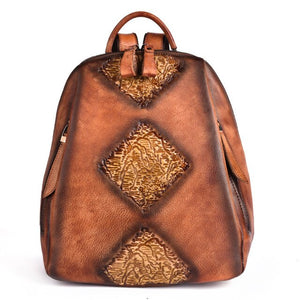 New Women Genuine Leather Backpack High Quality Natural Skin Rucksack Vintage Female Travel Bag Embossed Trends Daypack Knapsack