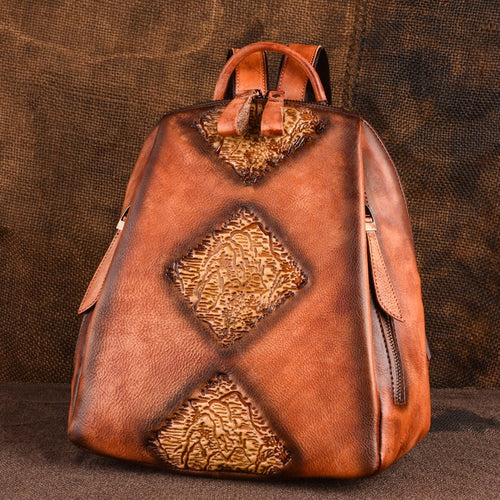 New Women Genuine Leather Backpack High Quality Natural Skin Rucksack Vintage Female Travel Bag Embossed Trends Daypack Knapsack
