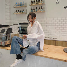Load image into Gallery viewer, New Women Korean Shirt Lapel Single Breasted Poplin Fashion Solid Color Loose Simple Autumn Long-Sleeve White Shirts Lady Tops
