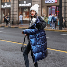 Load image into Gallery viewer, New Women Long Coat Parkas Female Glossy Winter Warm Thicken Faux Fur Coats Silver Down Jacket Parker Jacket Coat