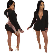 Load image into Gallery viewer, New Women Shorts Set Sexy Tassel Deep V Neck Suit Jacket Coat And Shorts Two Piece Outfits Set Red Black White