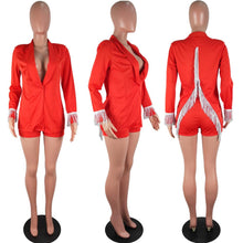 Load image into Gallery viewer, New Women Shorts Set Sexy Tassel Deep V Neck Suit Jacket Coat And Shorts Two Piece Outfits Set Red Black White