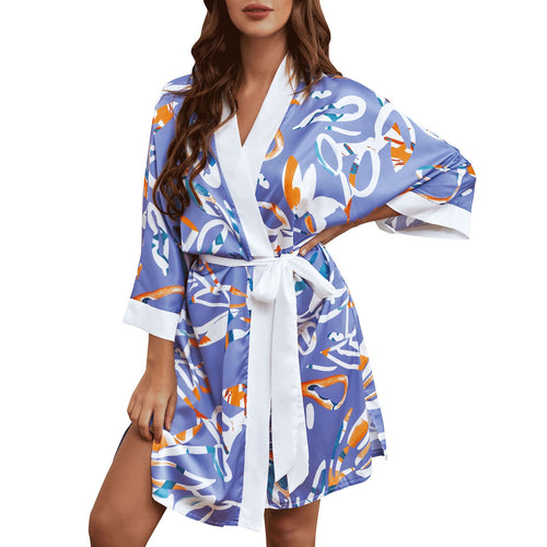 New Women Silk Night Robe Kimono Bathrobe Floral Satin Pajamas Sleepwear Bathrobe Bridesmaid Robes Sexy Ladies Satin Robes