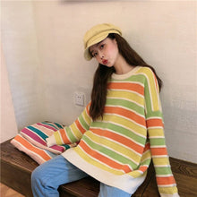Load image into Gallery viewer, New Women Stripe Sweater Autumn Winter Loose Long Sleeve Pullover Tops Korean Ladies Knitted Patchwork Korean Fashion Sweaters