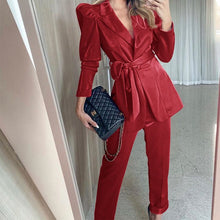 Load image into Gallery viewer, New Women Winter Red Women&#39;s Set Tracksuit Long Sleeve Bow Blazers Pencil Pants Suit Two Piece Set Office Lady Outfits Uniform