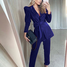 Load image into Gallery viewer, New Women Winter Red Women&#39;s Set Tracksuit Long Sleeve Bow Blazers Pencil Pants Suit Two Piece Set Office Lady Outfits Uniform