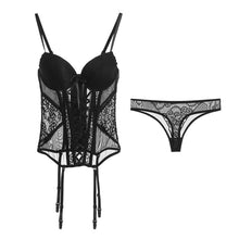 Load image into Gallery viewer, New Women Elasticity Corset Sexy Vest Underwear Briefs Sets Corset Lace Up Body Bustier Overbust With Straps Femme Lingerie