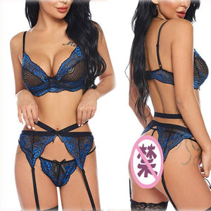 New Women's Fashion Sexy Hollow Lace Sexy Ultra-Thin Women's Three-Piece Suit Plus Size Lingere  Exotic Lingerie  Lace Lingerie