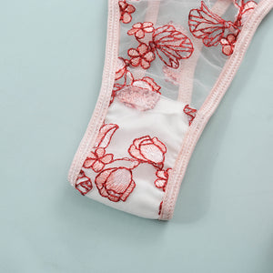 New Women Sexy Lingerie Set Mesh See-through Flower Embroidered Underwear Underwire Bra And Thong Erotic Costumes