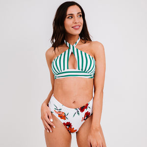 New Women Sexy Swimsuit Stripe Print Split Swimwear Cross Neck Hollow-out Backless Girls Bikini Two Piece Thong Bathing Trunks