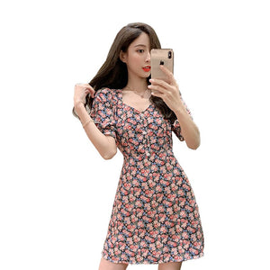 New Women's Short Sleeve Dress Medium Length Fashion Sexy Printing Simple Personality Korean V-Neck Skirt Chiffon Versatile Slim