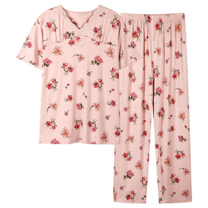 New summer ladies thin section Modal short-sleeved women's pajamas two-piece suit comfortable plus size pajama set home service