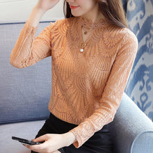 Load image into Gallery viewer, New women's openwork mesh shirt Korean fashion wild long-sleeved lace Blouse bottoming shirt