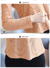 Load image into Gallery viewer, New women's openwork mesh shirt Korean fashion wild long-sleeved lace Blouse bottoming shirt