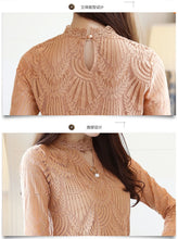 Load image into Gallery viewer, New women's openwork mesh shirt Korean fashion wild long-sleeved lace Blouse bottoming shirt