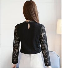 Load image into Gallery viewer, New women's openwork mesh shirt Korean fashion wild long-sleeved lace Blouse bottoming shirt