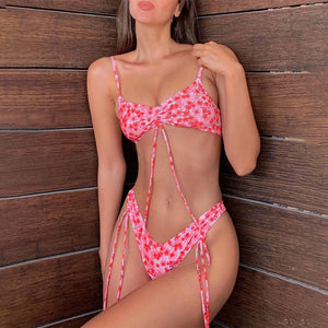 Newest Bikinis Micro Thong Bandage Adjustable Swimsuti Sexy Swimwear Women Summer Bikini Set Floral Print Biquini Beach Wear