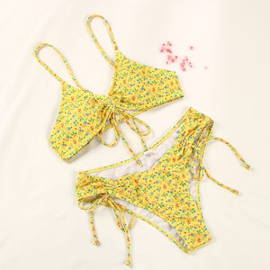 Newest Bikinis Micro Thong Bandage Adjustable Swimsuti Sexy Swimwear Women Summer Bikini Set Floral Print Biquini Beach Wear