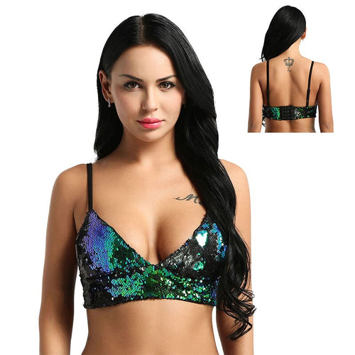 Newest Sexy Lingerie Fashion Sparkle Sequins Bra Tank Crop Top Bra Bralette Blouse for Party Raves Club Wear Pole Dance Clothing