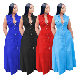 Newest Vintage Girl Solid Color Long Dress 2021 Summer Beach Casual Plus Size Long Dresses Woman Sleeveless Maxi Dress Women