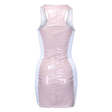 Load image into Gallery viewer, Nightclub Party Mini Sexy Dress Women V Neck Sleeveless PVC Dresses With Zipper Tight Dress Mesh Stitching Bodycon Leather Dress