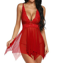 Load image into Gallery viewer, Nightgowns femme Sleepshirts Women Mini Nightie Lingerie Sexy Lace see through Night dress women elegant red deep v